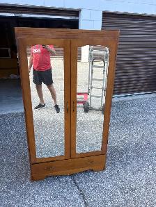 Free delivery used antique Wooden Armoire with Mirrored Doors - Photo 5