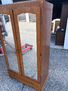 Free delivery used antique Wooden Armoire with Mirrored Doors - Photo 9