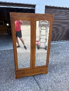 Free delivery used antique Wooden Armoire with Mirrored Doors - Photo 10