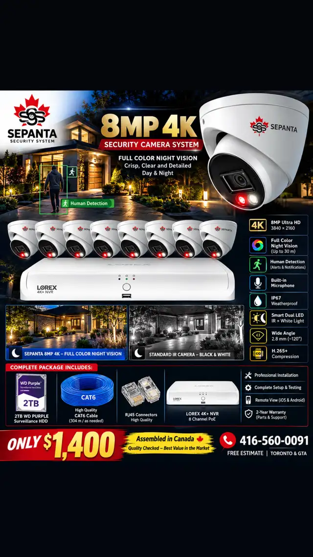 8 Camera 4K IP Camera system and 8ch Poe NVR…