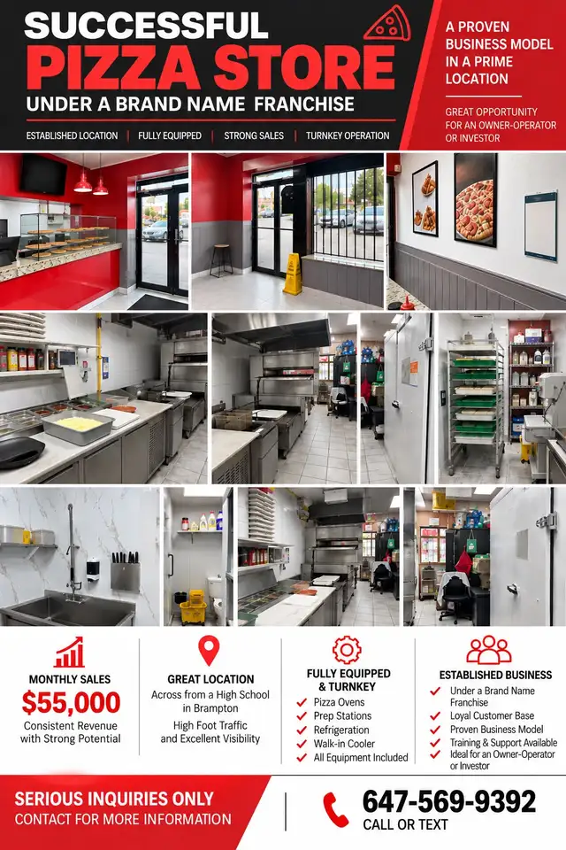 Established Pizza Store For Sale in Brampton