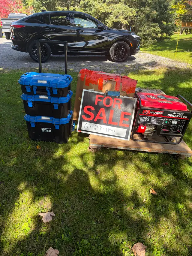 Tool box, generator, heavy duty dolly and car seats