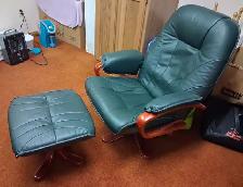Scandinavian leather chair with ottoman