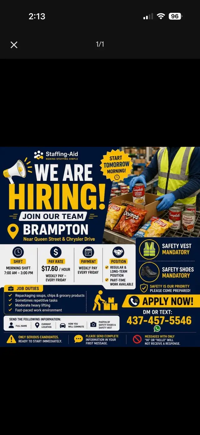 General labour- weekend shift- AM shift - Brampton