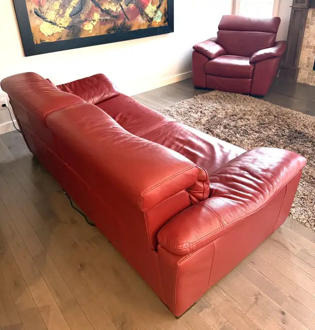 Natuzzi Editions Red Italian Leather Power Reclining Sofa&Chair