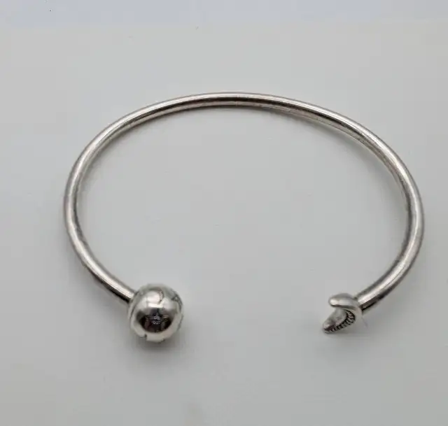 (B8767) Pandora Sterling Silver Moon and Stars Open Bangle Br...