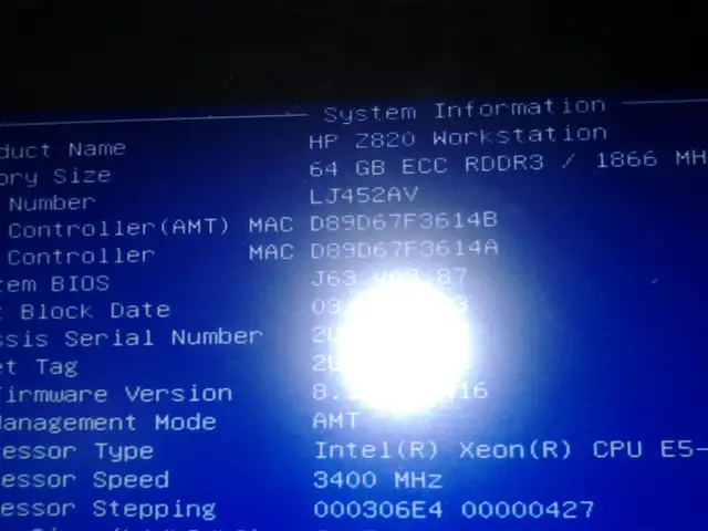 hp z820 64g 1866 mem 2x e5-2687w v2 8c 3.4 ghz passmark 25000 !