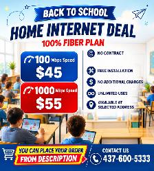 Fast Home Internet |1 Gbps High Speed – $55'Back to School'