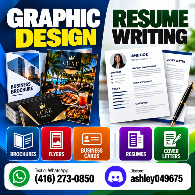 GRAPHICS DESIGN, BROCHURE, FLYERS, RESUME WRITING, COVER LETTER