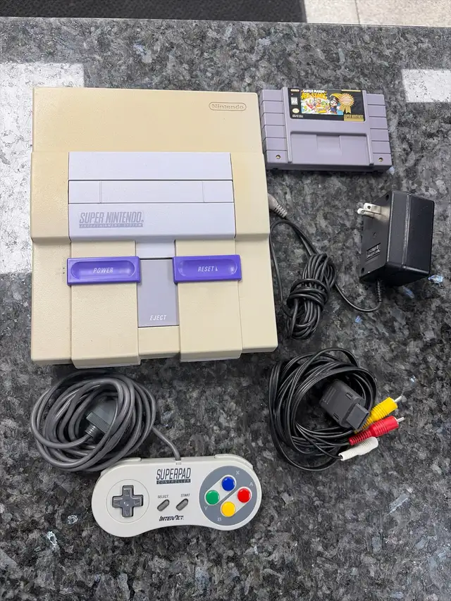 Super Nintendo with Controller and Super Mario All Stars Cart
