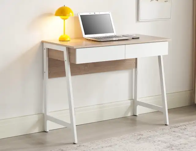 Beige and white desks