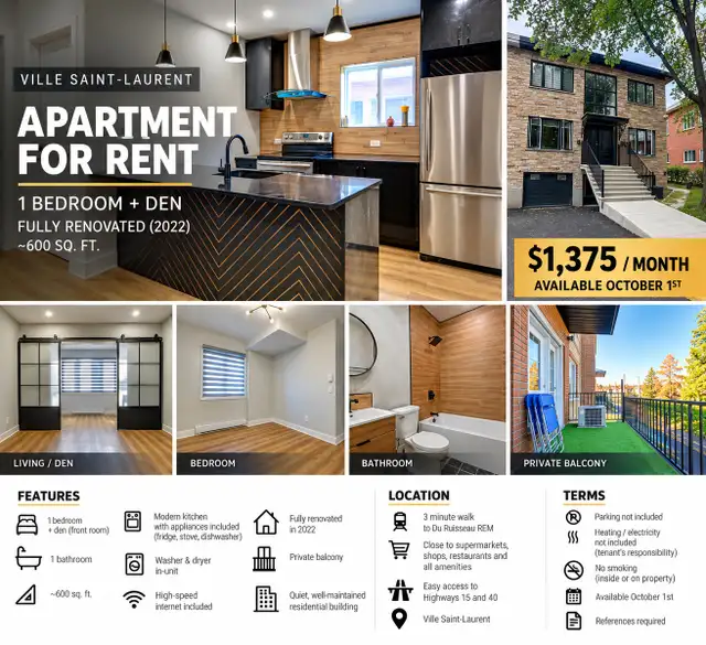 3 ½   bureau | Ville Saint-Laurent | 1 375 $/mois