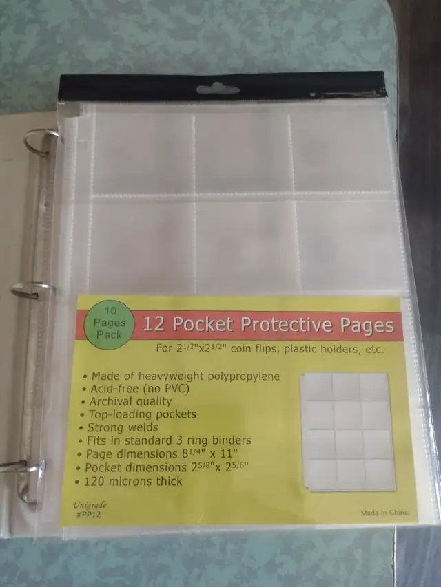 New Packaged of 10 - 2 1/2 x 2 1/2 coin card holders 120 coins