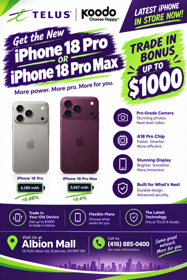 iPhone 18 Pro & Pro Max – Up to $1,000 Trade-In Bonus