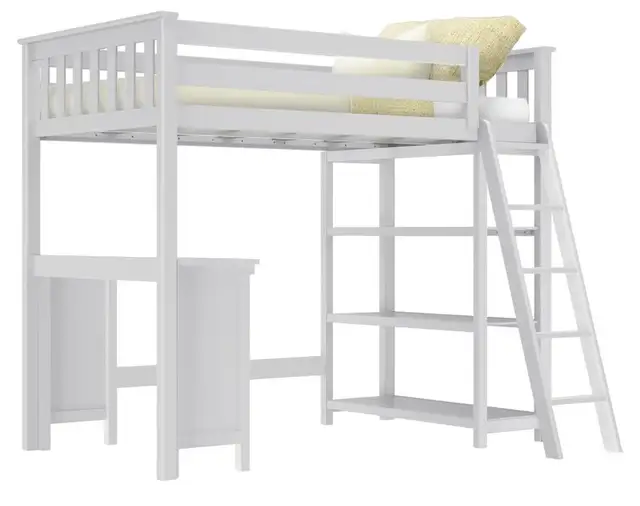 Max & Lily Solid Wood Twin High Loft Bed w/ book shelf and desk