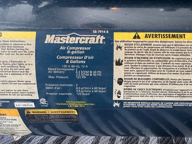 Mastercraft 8 gallon air compressor