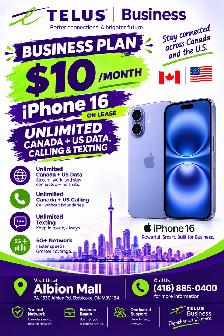 iPHONE 16 — ONLY $10/MONTH ON TELUS BUSINESS!