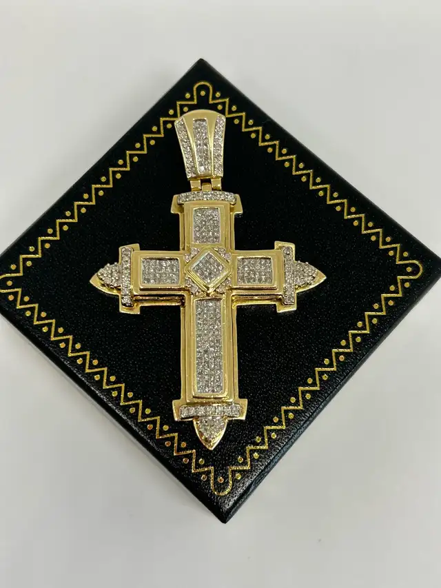 10k Iced-Out Diamond Cross Pendant