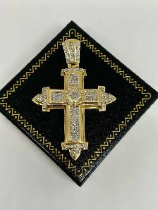 10k Iced-Out Diamond Cross Pendant