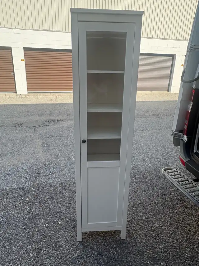 Free delivery used White tall storage cabinet with glass door
