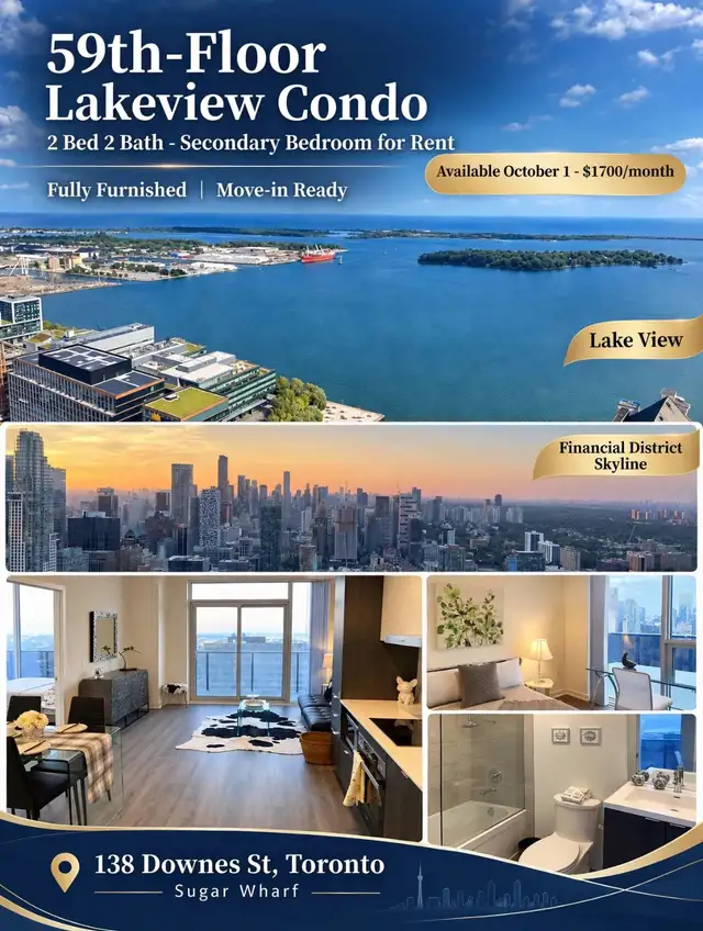 Furnished Bedroom for Rent – 59th Floor Lake View | Sugar Wharf