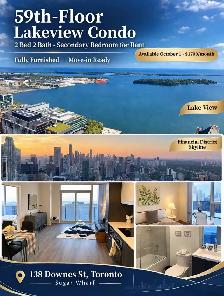 Furnished Bedroom for Rent – 59th Floor Lake View | Sugar Wharf