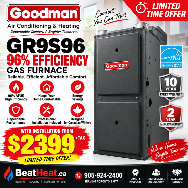 High Efficiency Goodman Furnace with 96% AFUE on SAlE from $2399