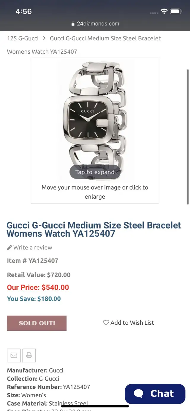 Ladies GUCCI Swiss Quartz Watch YA125407