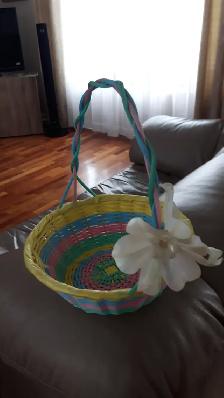 BEAU PANIER NEUF JAUNE BLEU ROSE VERT 2 FLEURS BRILLANTES:$10.00 - Photo 2