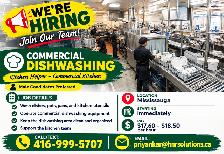 HIRING – COMMERCIAL DISHWASHING / KITCHEN HELPER