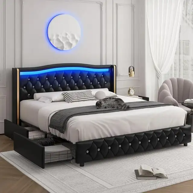 Brand New King Smart LED Bed Frame  Headboard 4-Drawer $369