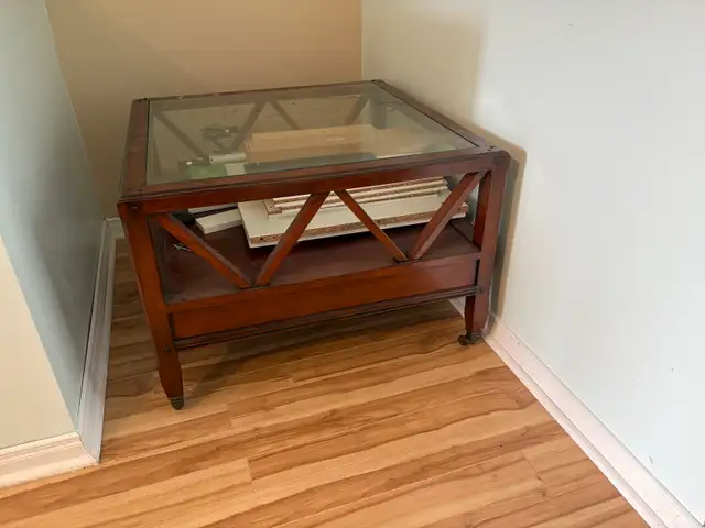 Glass Top Wooden Coffee Table