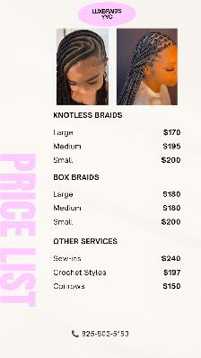 YYC braider. $100 to $250 for all styles