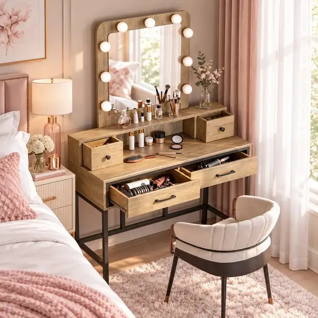 Brand New LED Bulbs Vanity Table with Mirror & Drawers $139