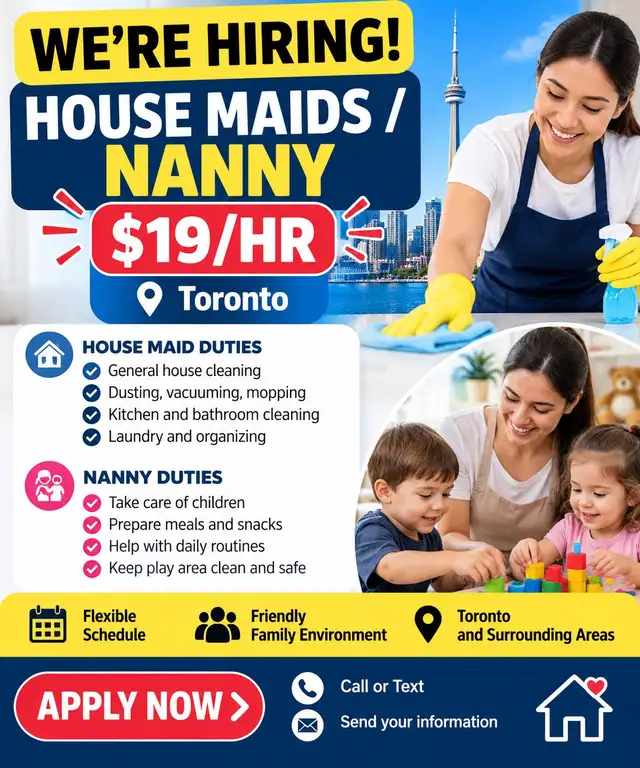 Hiring Nanny/Maids Immediately