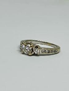 14k Vintage Three-Stone Diamond Engagement Ring - Photo 3