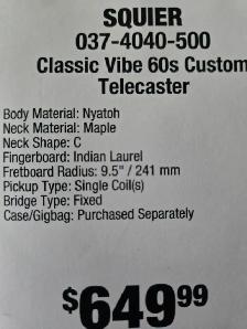 Squire Classic Vibe 60's Custom Telecaster - Photo 5