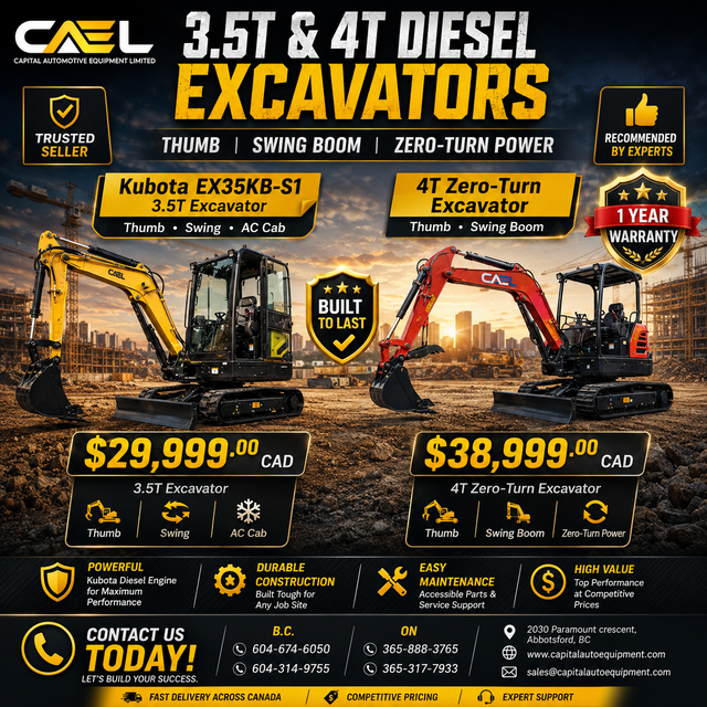 NEW CAEL Diesel Excavators 3.5T & 4T Kubota Engine certified war