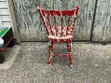Antique FUNKY Wooden Spindle Chair red, White & Green ! - Photo 3