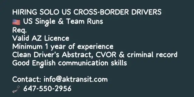 HIRING US SOLO DRIVERS