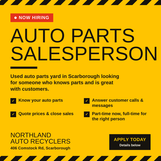 Auto Parts Salesperson — Used Parts Yard (Scarborough)