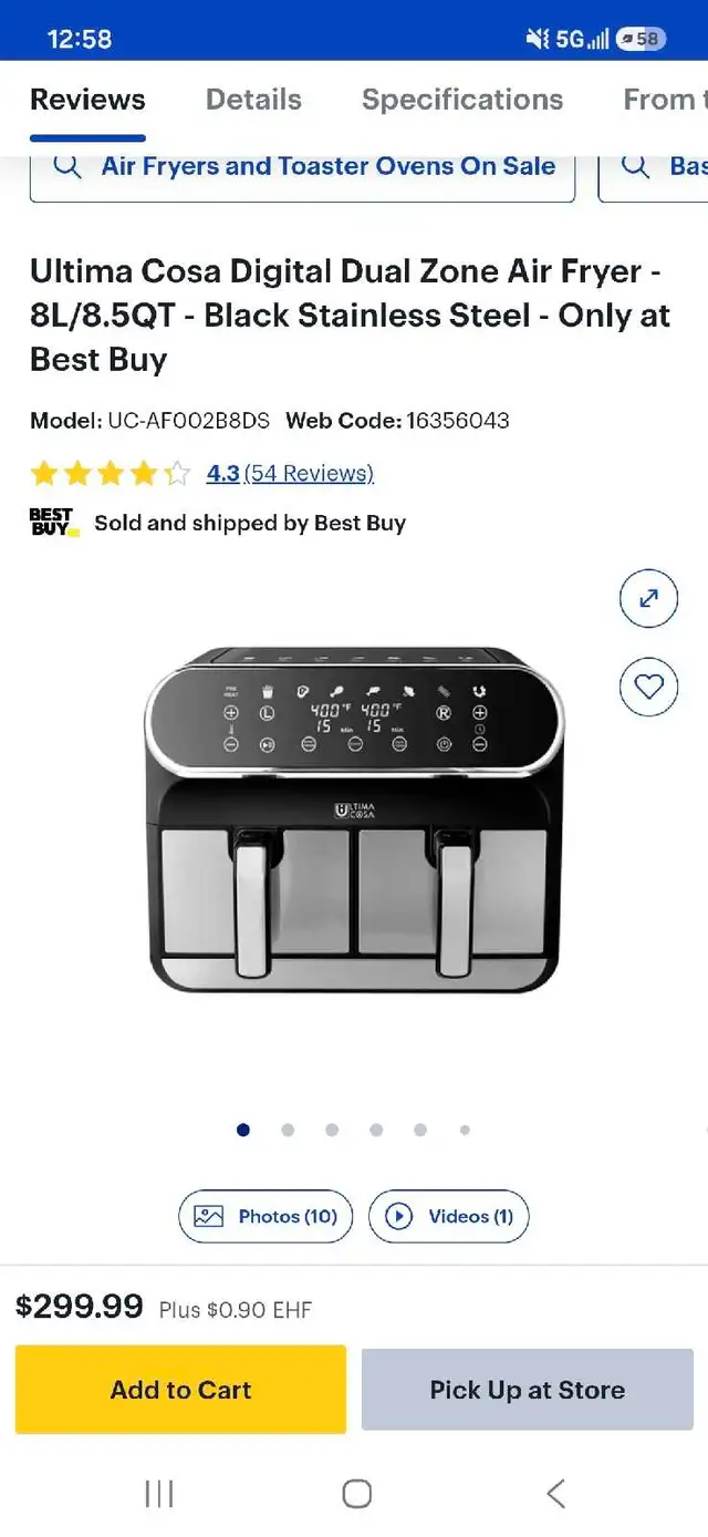 Ultima Cosa Digital Dual Zone Air Fryer  For Sale
