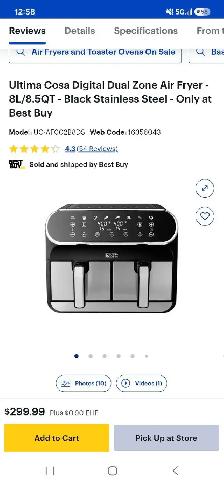 Ultima Cosa Digital Dual Zone Air Fryer  For Sale