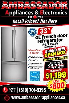 NEW 33" GE Interior Water & Ice Dispenser Fridge (Full Depth)