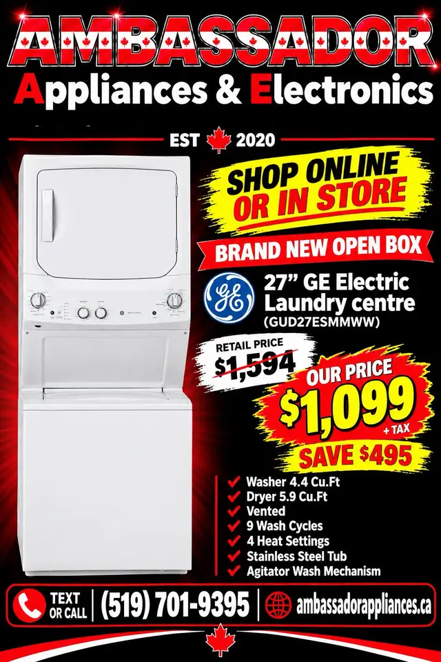 NEW 27" GE Washer And Dryer Stacker (White)
