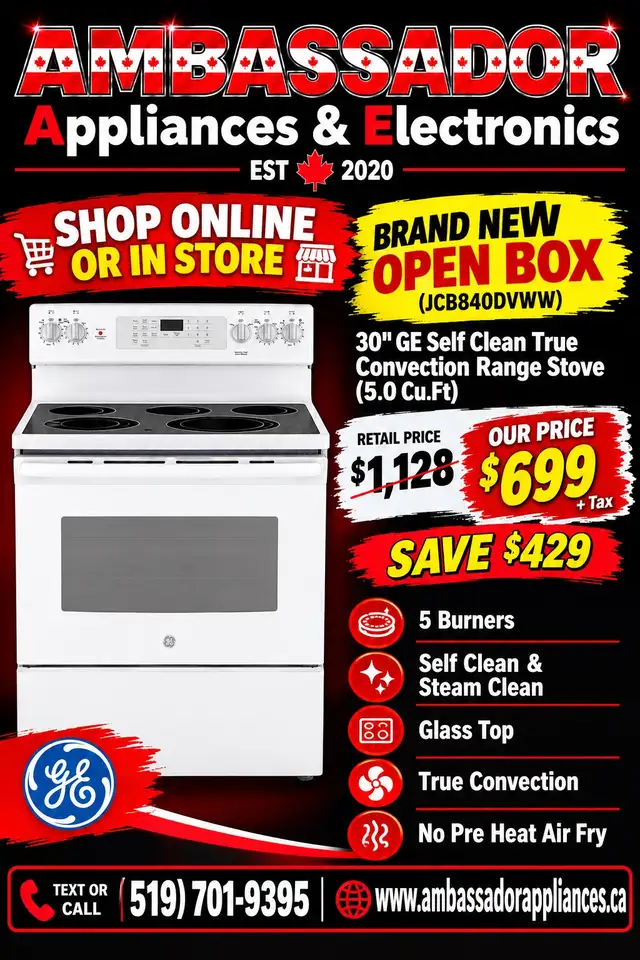 NEW 30" GE Electric Glass Top Range Stove