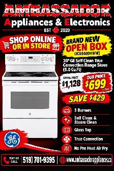 NEW 30" GE Electric Glass Top Range Stove