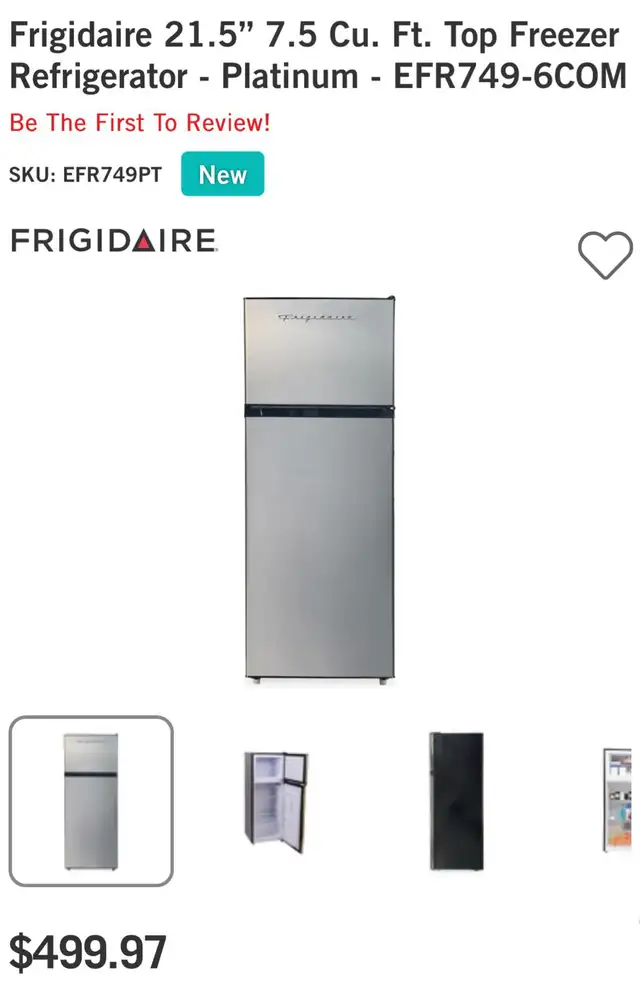 Frigidaire 21.5' Top Freezer Refrigerator – $330