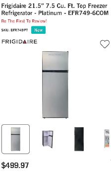 Frigidaire 21.5' Top Freezer Refrigerator – $330