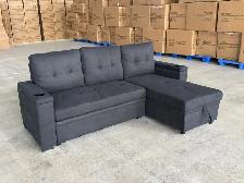 Grey L-Shaped Sectional Sofa Bed with Storage & Cup Holders - Photo 2